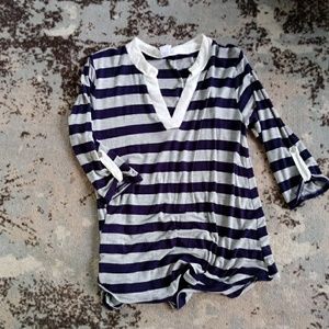 Navy & Grey Striped 3/4 Sleeved Blouse